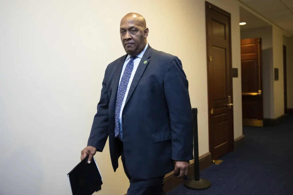 Congressman Dwight Evans walking in Capitol building before retirement announcement from Congress seat